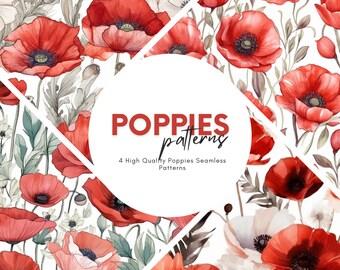 Red Poppy 4 descargas JPG de alta calidad, diario imprimible de amapola, hojas de collage de primavera, papel decorativo floral, botánico, primavera, arte