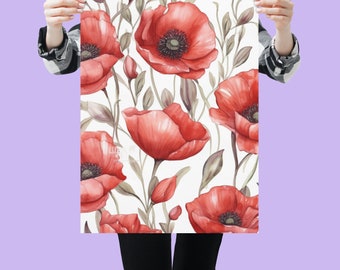 Papel digital Red TrendyPoppy, papeles de álbum de recortes florales, patrones sin costura, papel tapiz de flores de amapola, patrones florales, fondo rojo y negro