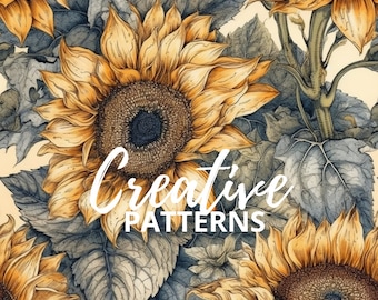 Papel digital de girasol, Patrón transparente de girasol para tela, Descarga digital, Patrón transparente floral amarillo para scrapbooking digital