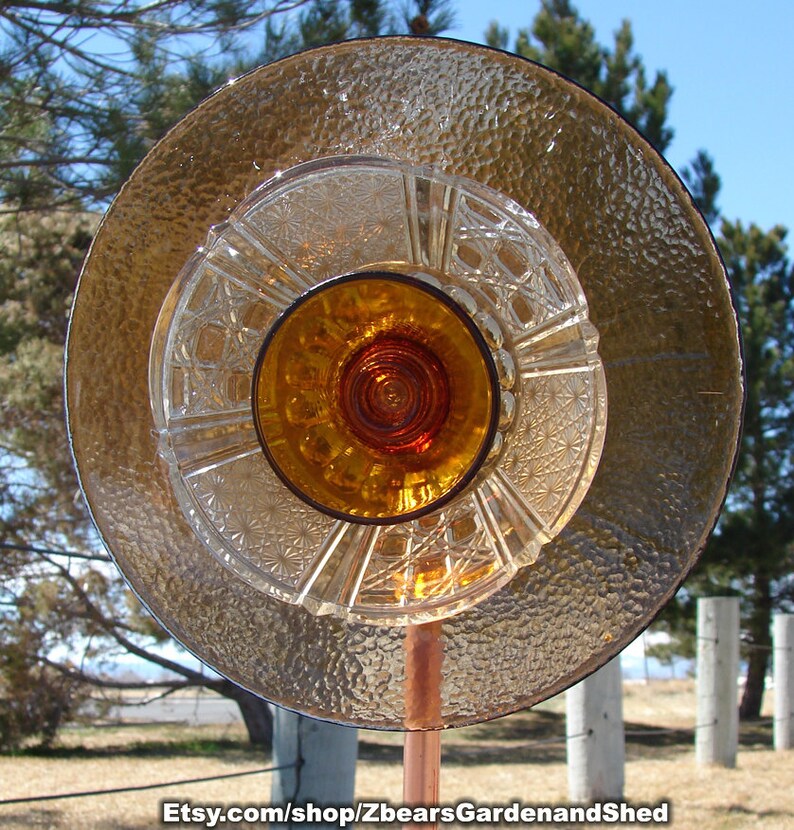 Amber Waves Glass Plate Flower Yard Art Garden Stake | Etsy