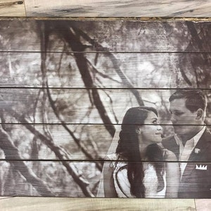 Wood Photo Pallet- Your image transferred and antiqued on wood, creative photo display, rustic photos, pallet photo Perfect for Wedding Gift