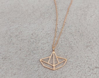 Sterling Silver Paper Boat Necklace, Gold Plated Silver Origami Boat Pendant, Paper Boat Jewelry, Gift for Sea Lovers, Dainty Boat Necklace