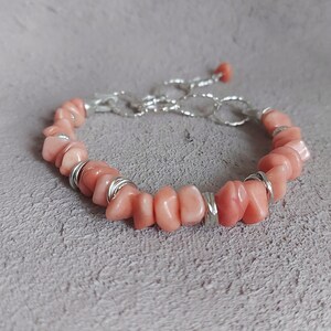 Rough Coral Bracelet, Red Gemstone Boho Bracelet, Men Coral Bracelet with Oxidized Silver Chain, Unisex Hippie Bracelet with Raw Coral