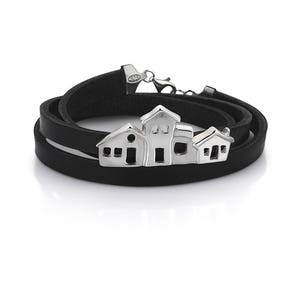 Sterling Silver House Bracelet with Genuine Leather- Mother&#39;s Day Gift,Valentine&#39;s Day Gift-Anniversary Birthday Gift-Handmade Necklace
