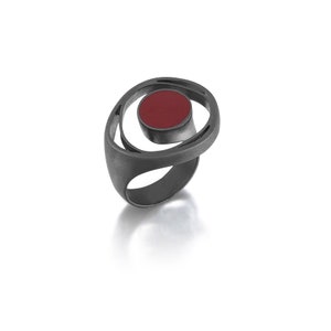 Colorful Silver Ring, Contemporary Colored Silver Ring, Silver Red Ring,Burgandy Ring, Contemporary Jewelry, Red Enamel Ring, Gift for Her