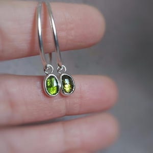 Silver Earrings with Tourmaline, Green Tourmaline Earrings, Christmas Gift Idea, Silver Hoop Earrings with Gemstone, Silver Hoop Earrings