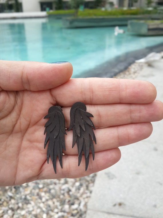 Elegant Black and Silver Wing Earrings Amazon.com: Angel Wing Single Earring - Mens Black Hoop  main image 2