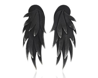 Silver Wing Earrings,Black Wing Earrings, Gift For Wing Lovers, Wing Jewelry, Angel Wing Jewelry, Silver Angel Wings, Gothic Wing Earrings