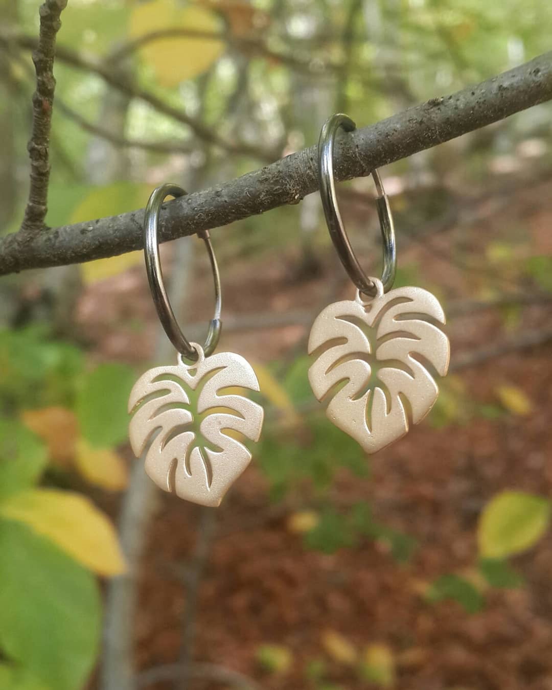 •MONSTERA TRIO• brass + silver post dangle earrings