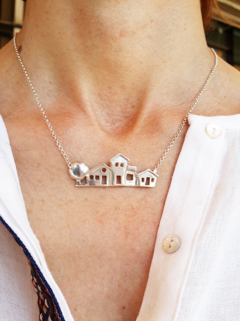 Sterling Silver House Necklace Silver House Pendant House Etsy