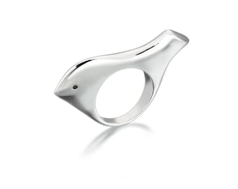 Silver Bird Ring, Dove Ring, Animal Jewelry, Gift For Bird Lover, Pigeon Ring, Contemporary Jewelry, Bird Statement Ring, Minimalist Ring