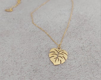 Silver Monstera Necklace, Botanical Jewelry, Gold Plated Leaf Necklace, Gift for Monstera Lovers, Floral and Tropical Dainty Necklace