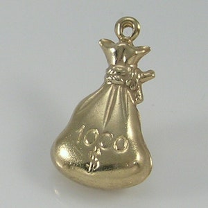 Vintage 3D 9ct Gold 1000 Dollars money Bag Charm