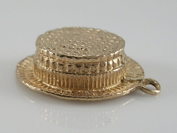 Vintage 3D 9ct Gold Straw Boater Hat Charm H/MK 1… - image 4