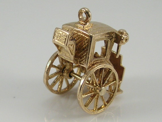 Vintage 3D 9ct Gold Hansom Carriage Charm H/MK 19… - image 5