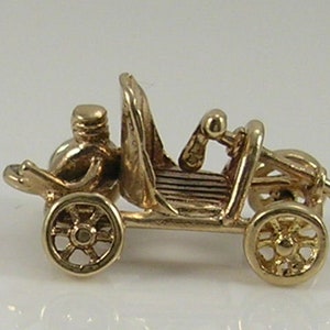 Vintage 3D beweglicher 9 Karat Gold Go Cart Buggy Anhänger H / MK 1965