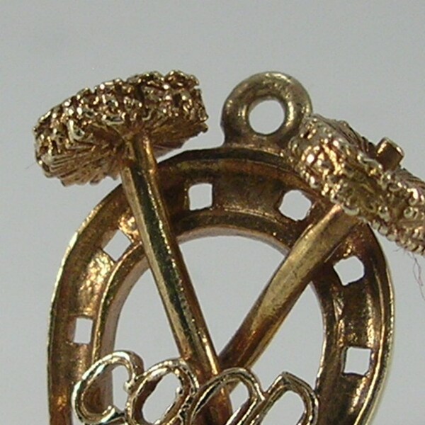 Ciondolo da sposa vintage in oro 9 carati con motivo a ferro di cavallo portafortuna e spazzacamino, H/MK 1966