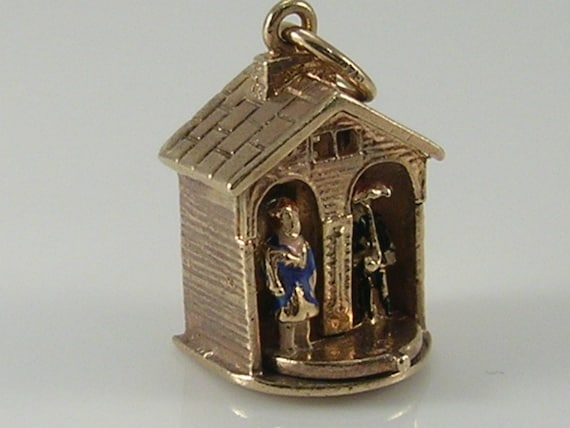 Vintage 3D 9ct Gold Movable Weather House Charm H… - image 5