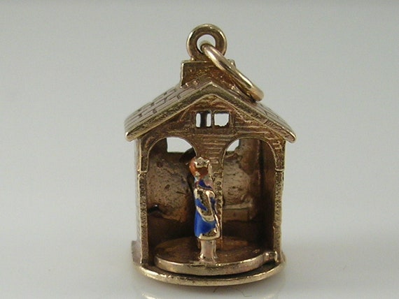 Vintage 3D 9ct Gold Movable Weather House Charm H… - image 7