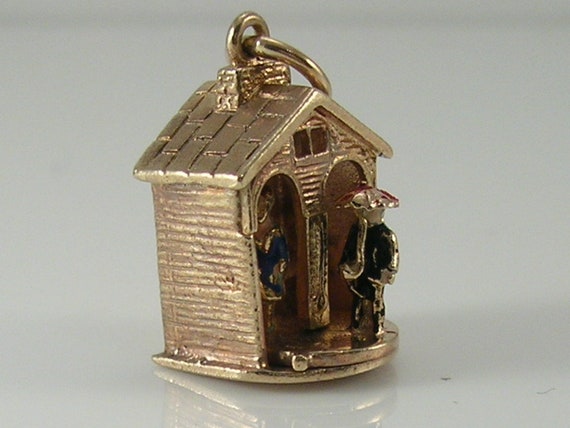 Vintage 3D 9ct Gold Movable Weather House Charm H… - image 6