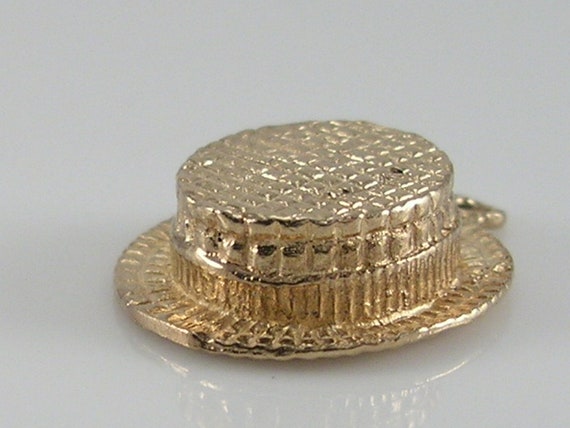 Vintage 3D 9ct Gold Straw Boater Hat Charm H/MK 1… - image 2