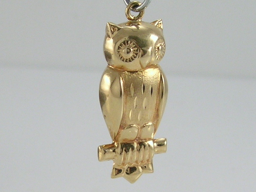 Vintage 3D 9ct Gold Owl Charm Pendant Etsy