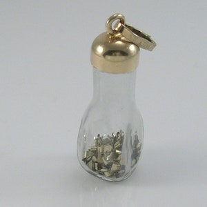 Vintage 3D 9 Karat Gold Glas Flasche Goldflocken Charm Anhänger