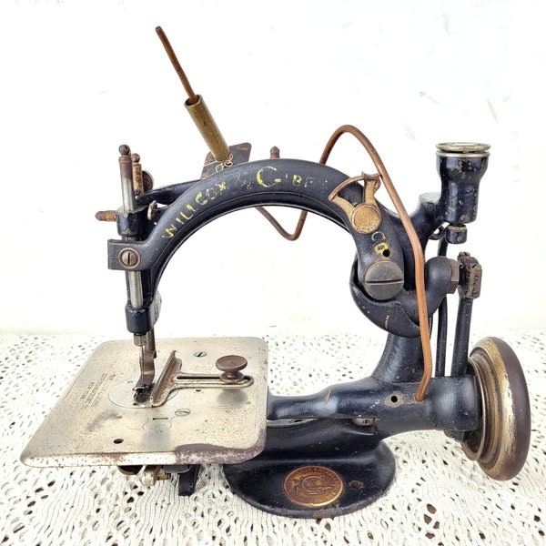 Antique Willcox & Gibbs Sewing Machine Co. New York non testée en l'état pour pièces ou réparation