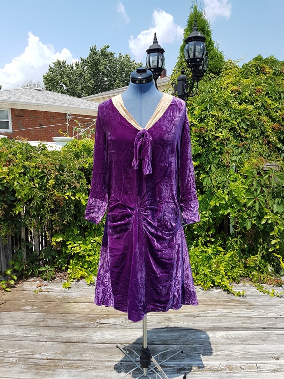 Sugar Plum Fairy Dress 30s purple velvet dress with antique lace collar small