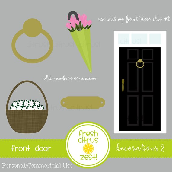 Front Door Decorations Clip Art Door Knocker Flowers In Door Etsy