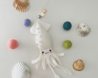 Handmade Felt Squid Ornament | Kawaii Marine Creature Decoration