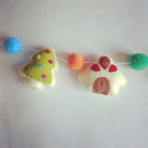 SALE!!! Guirnalda de galletitas de fieltro, decoración Navidad.