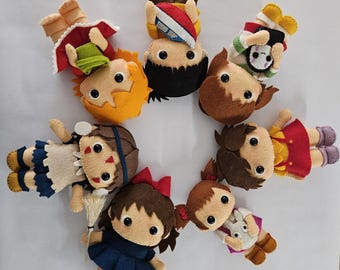 Set of 7 Handmade Felt Ornaments Inspired by Studio Ghibli | Totoro, Ponyo, Spirited Away, Kiki, Mononoke | 15cm Collectible Decorations.