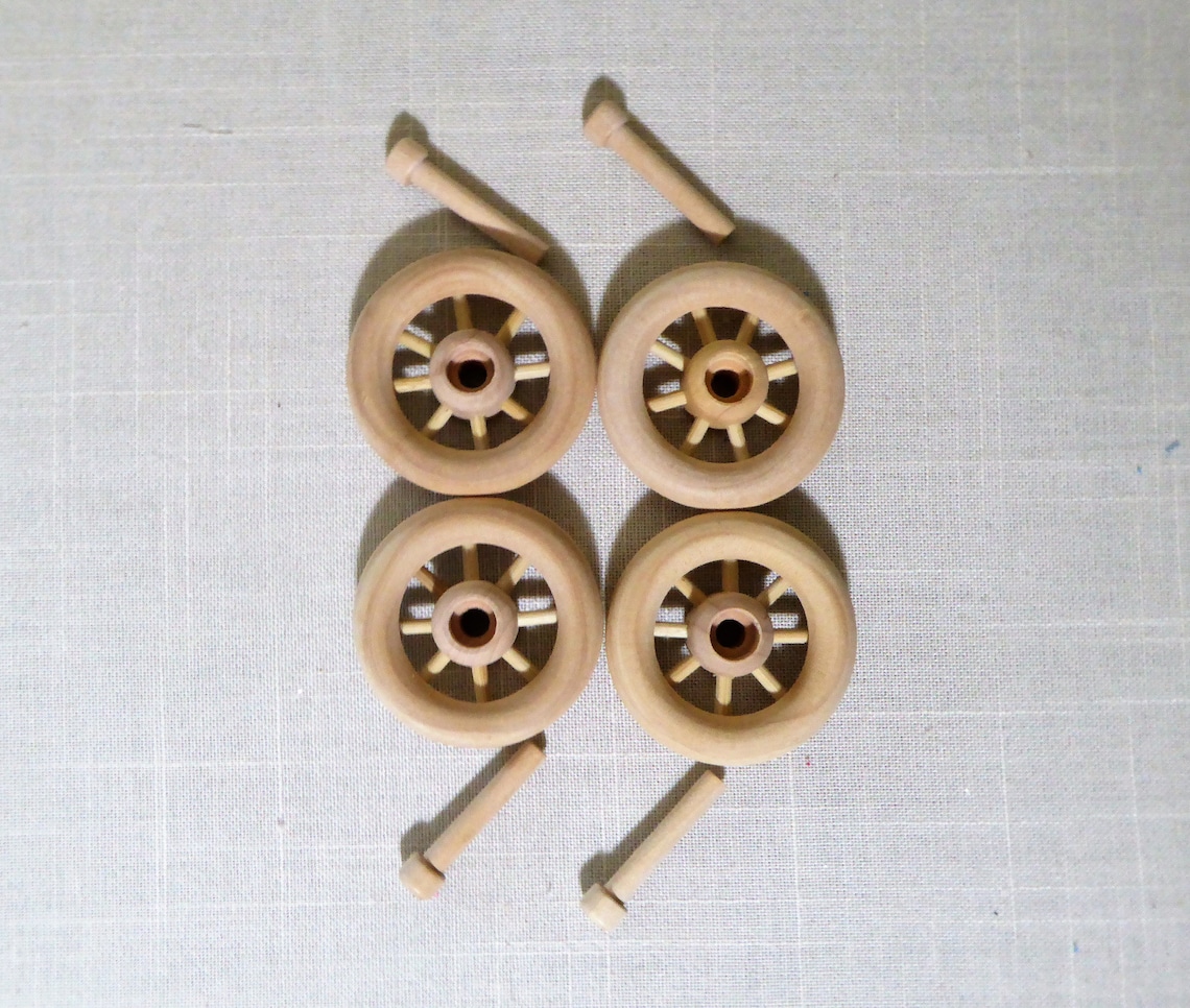Set of 4 Spoke Wood Wheels with Axles for Hobby or Craft Etsy