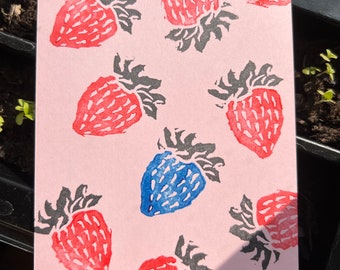 Sweet Strawberry Stationary Hand Printed Greeting Cards