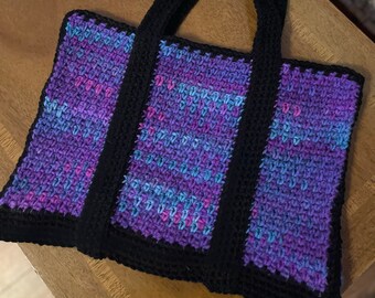 Multicolored Purple, Blue and Black Market Bag, Activity, Beach - Variegated Purple and Black Shoulder Bag or Tote Medium Rectangular