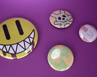 DRAMAtical Murder Noiz Inspired Button Set - 4 Metal-back buttons safety-pin clasp assorted sizes - Great for costume or cosplay