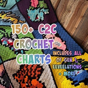 150+ Pokemon Crochet Graphghan Chart PATTERN BUNDLE Generation 1 Eeveelutions | C2C crochet, perler beads, duplicate stitch knitting | DIY