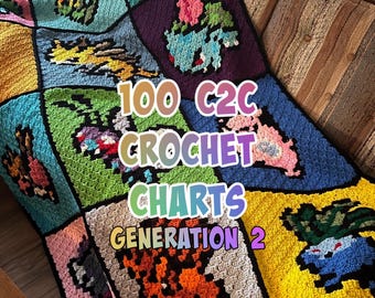 PAQUETE DE 100 PATRONES DE GRÁFICOS DE GRÁFICOS DE PAPEL DE GANCHILLO DE PAPEL DE LA GENERACIÓN 2 / GANCHILLO C2C, CUENTAS PERLER, PUNTO DE DUPLICADO / HAZLO TÚ MISMO