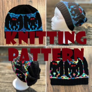 PATTERN Mothman Knit Hat - Mothman or Maybe Sandhill Crane Size Knitting Pattern - Crypto Cryptid Point Pleasant Beanie Duplicate Stitch