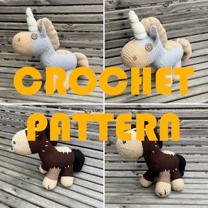 PATROON - Patchwork Roach the Horse en Yennefer's Unicorn gehaakte amigurumi - op Witcher en Gwent Card Game geïnspireerd gehaakt pluche stuffy DIY