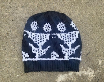 Handmade Knit Bigfoot Hat - Soft Acrylic Sasquatch Beanie - Black and White