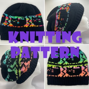 PATTERN Fat Cat Knit Hats - Chonky Cat or Kitten Slouchy Hat Knitting Pattern 2 versions - Adult Size Knit Hat Pattern - Cat Hat Beanie