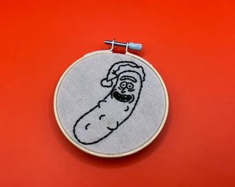 Small 3" Hand-Embroidered Christmas Pickle Rick Sanchez Embroidery Hoop Christmas Decor Tree Ornament Get Schwifty Rick and Morty Inspired