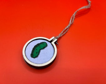 Small Hand-Embroidered Christmas Pickle for Festive Tree Holiday Ornament Fun Hide and Seek Game or Wall Home Office Car Decor Merry Yule