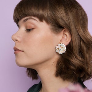 Zero waste earrings, Mosaic porcelain earrings with gold, Colorful ceramic earrings, Round earrings