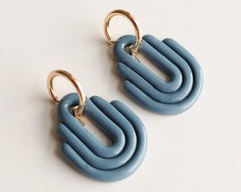 Blue Art Deco earrings / Geometric earrings / Contemporary earrings / Colorful porcelain jewelry