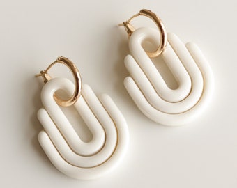 White Art Deco earrings / Hoop earrings / Contemporary earrings / Lightweight hoop earrings