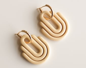 Yellow Art Deco earrings / Arched earrings / Mid-century modern earrings / Colorful porcelain jewelry