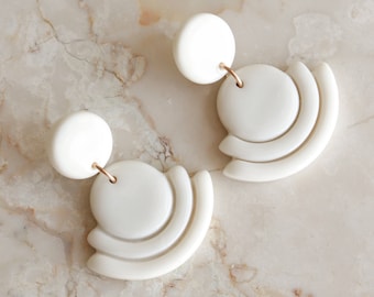 Art Deco earrings - Limited edition / White Porcelain Earrings / Mid-century modern earrings / White geometric jewelry